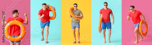 Beach rescuer with lifebuoy...