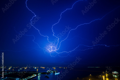 Beautiful lightning flash at night