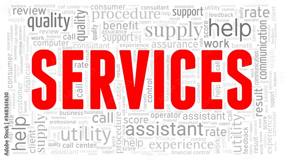 Services word cloud isolated on a white background Services word cloud isolated on a white background