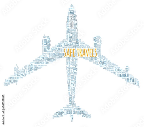 Safe travels during pandemic word cloud isolated on a white background