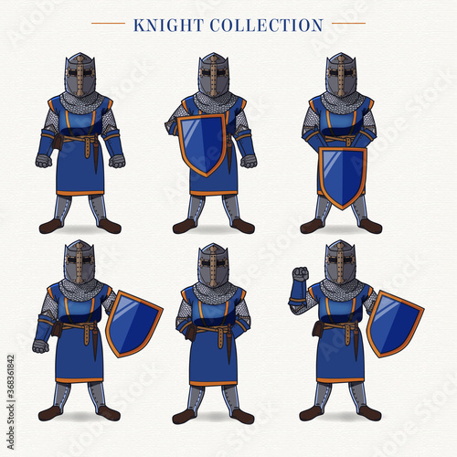Hand drawn knights collection in different poses