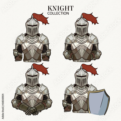 Hand drawn knights collection in different poses