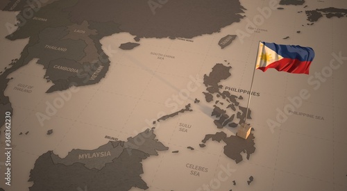 Flag on the map of philippines.
Vintage Map and Flag of  South Asia Countries Series 3D Rendering