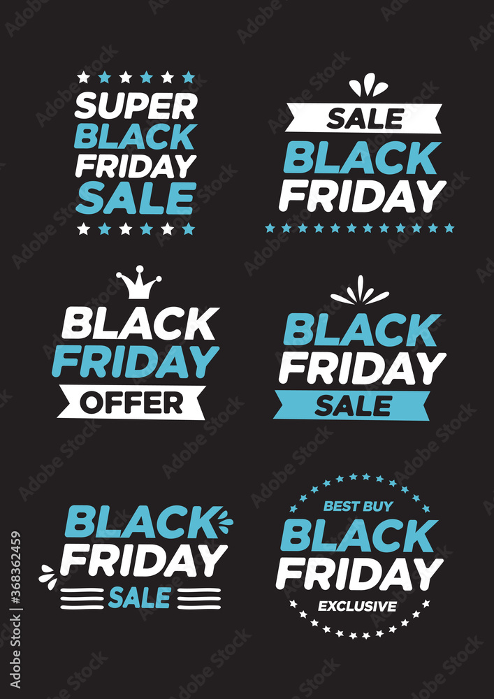 Collection of labels and symbols for Black Friday online sale.
