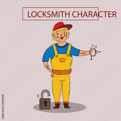 Hand drawn locksmith character