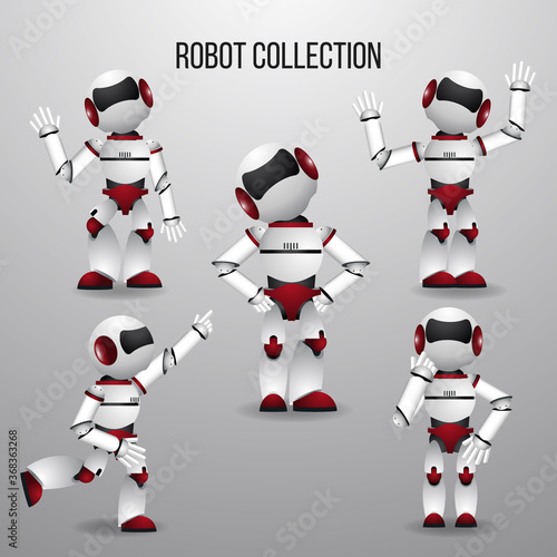 Obraz na plátně Realistic robot character with different poses collection