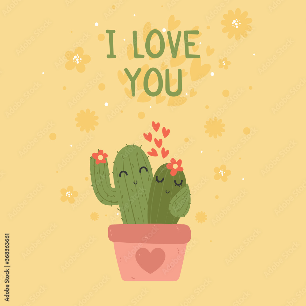 Fotografie Valentines day background with cactus couple