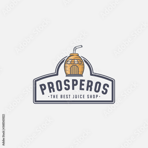 Carrot and Shop Abstract Vintage Logo Design Illustration For Juice Shop