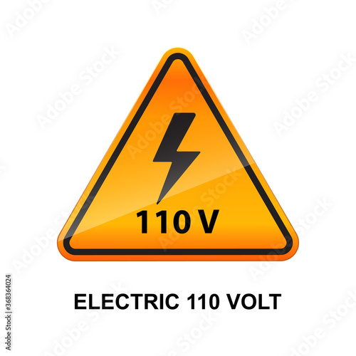 Electric 110 volt caution sign isolated on white background vector illustration.