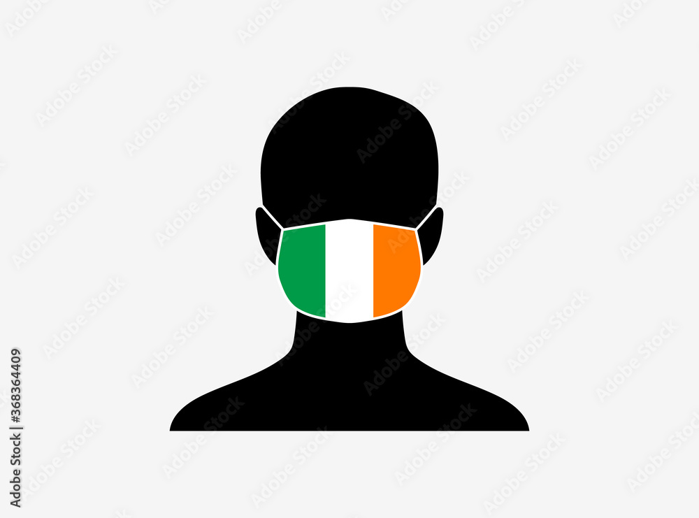 A silhouette of a person wearing a mask with the flag of Ireland on it. Vector illustration. A silhouette of a person wearing a mask with the flag of Ireland on it. Vector illustration.