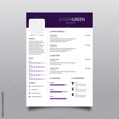 Purple and white resume concept
