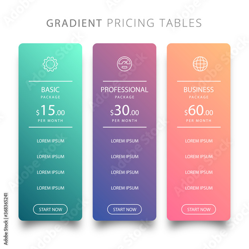 Pricing table set