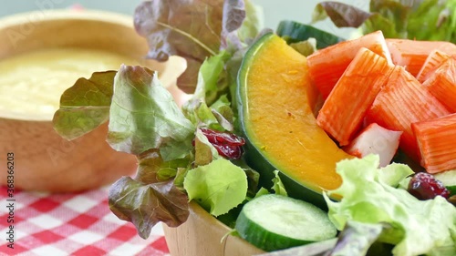 Vegetable Salad crab stick with sauce
