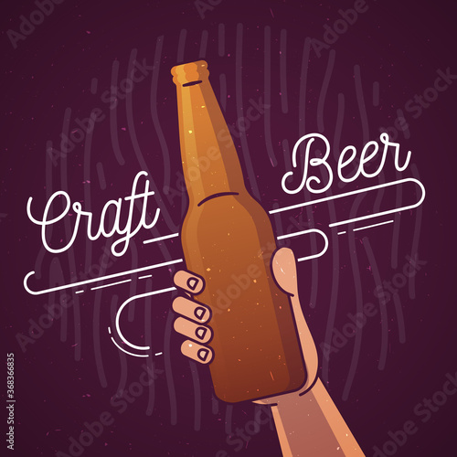 Beer background with hand holding bottle