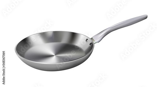 Fényképezés Realistic empty metal frying pan with plastic handle isolated on white background