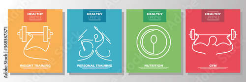 Fitness and healthy nutrition set of posters 