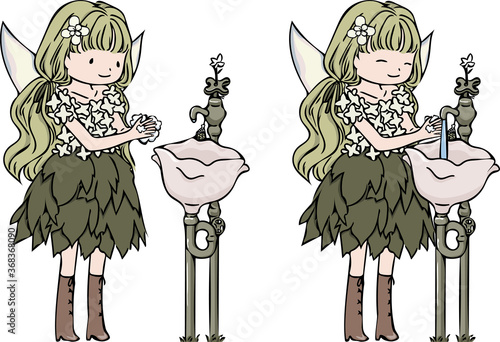妖精の女の子が手を洗っているイラスト