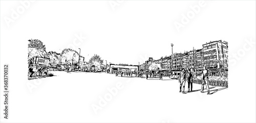 Building view with landmark of Aksaray is a city in the Central Anatolia region of Turkey. Hand drawn sketch illustration in vector.