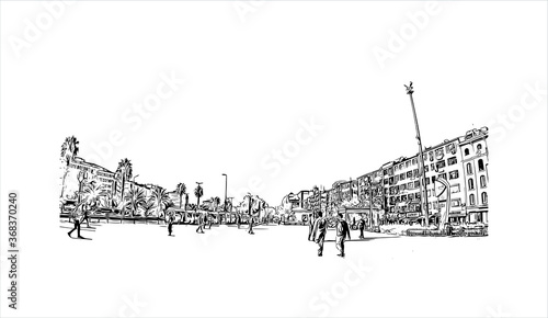 Building view with landmark of Aksaray is a city in the Central Anatolia region of Turkey. Hand drawn sketch illustration in vector.