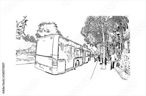 Building view with landmark of Aksaray is a city in the Central Anatolia region of Turkey. Hand drawn sketch illustration in vector.