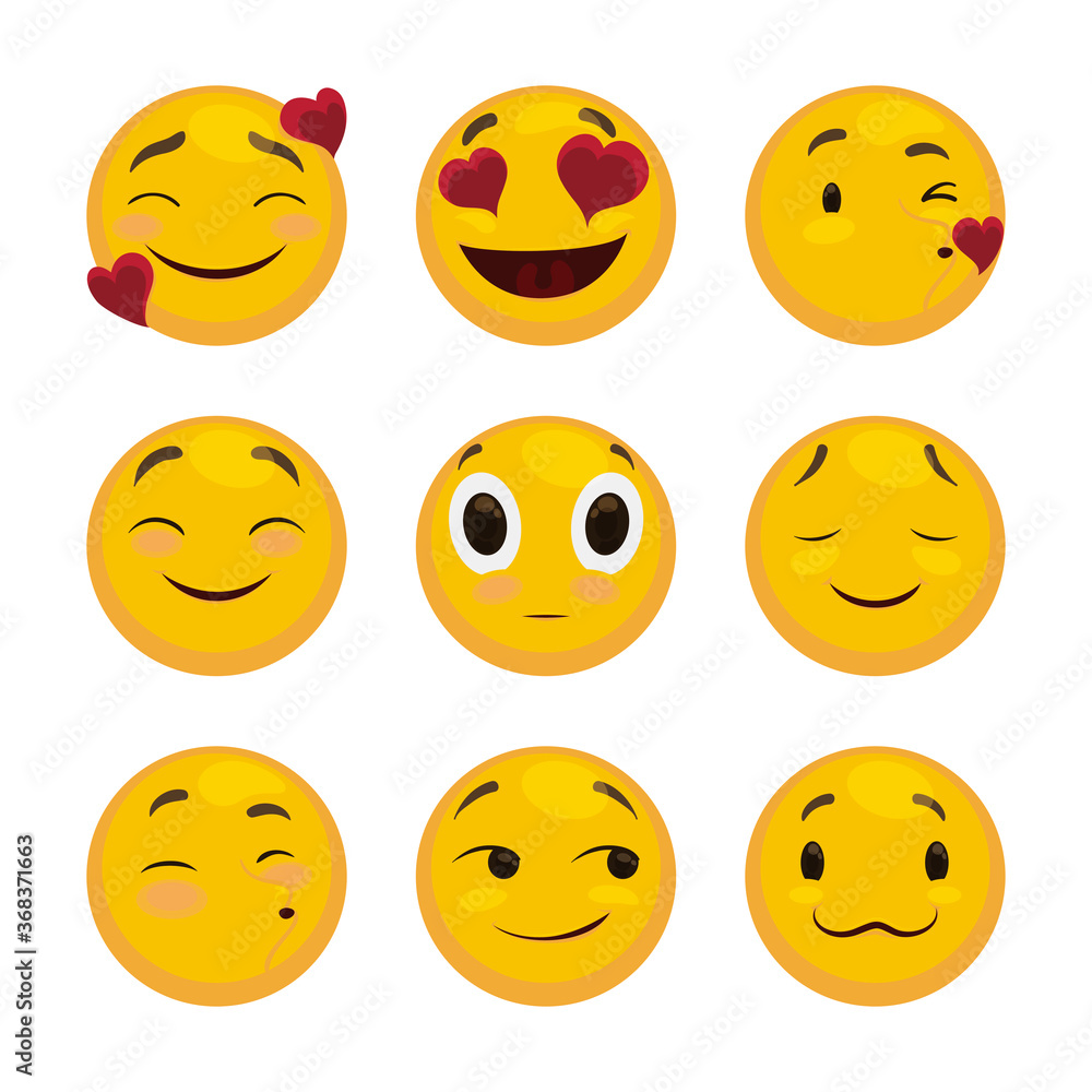 Emoji Set to Express Love, Bliss and Mischievousness, Vector Illustration Emoji Set to Express Love, Bliss and Mischievousness, Vector Illustration