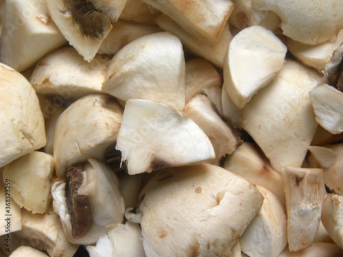 Diced cut white color raw fresh Button mushrooms