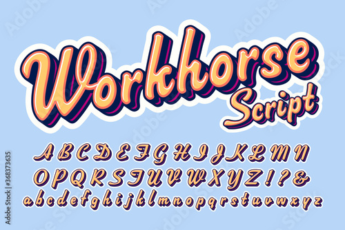 A Layered Bold Script Type Alphabet, Good for Branding or Headlines.