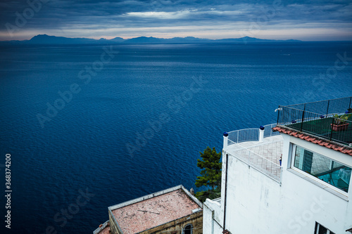 View of the Amalfi Coast from a characteristic balcony, Italy, Europe