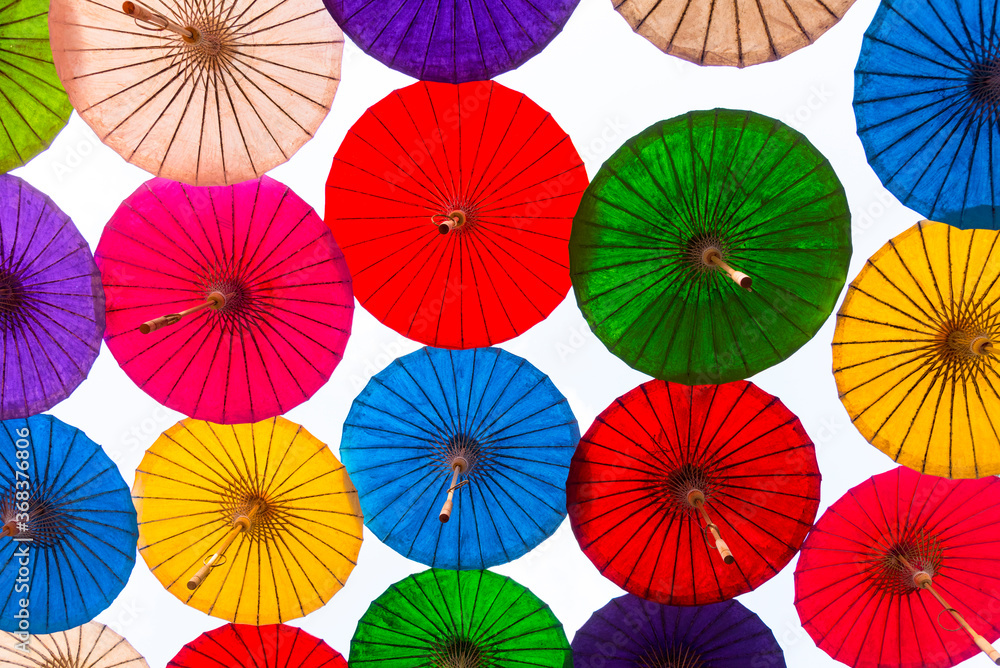 Colorful umbrellas, Paper Parasols umbrellas background & Textures, Thai crafts. Colorful umbrellas, Paper Parasols umbrellas background & Textures, Thai crafts.
