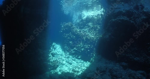 Wallpaper Mural sun rays sun beams and sun shine underwater in cave beautiful light scenery in ocean scuba divers to see Torontodigital.ca