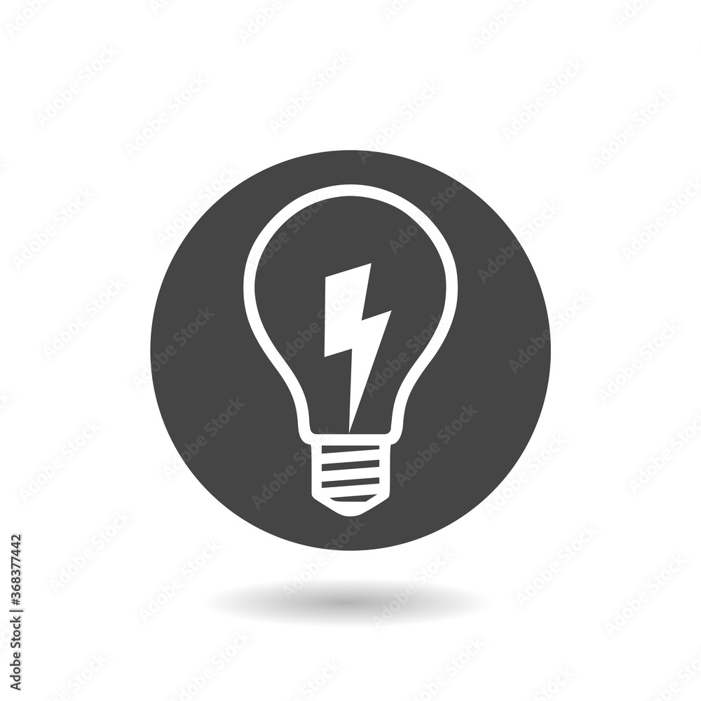 Light bulb with lightning symbol icon with shadow Light bulb with lightning symbol icon with shadow