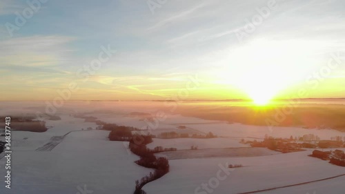 Sunset in winter. Tønsberg, Norway. 4k drone footage photo