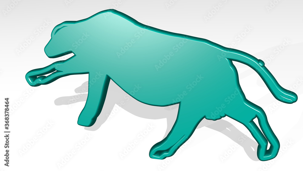 bull from a perspective with the shadow. A thick sculpture made of metallic materials of 3D rendering. animal and illustration