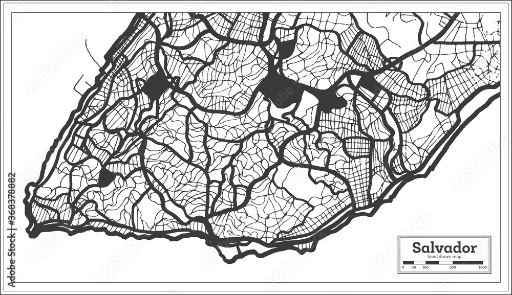 Fototapeta premium Salvador Brazil City Map in Black and White Color in Retro Style.