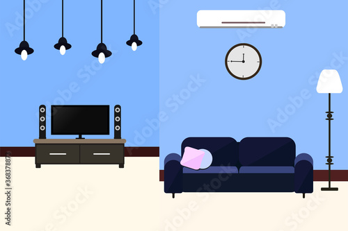 illustration of the living room, a room to relax watching television at home