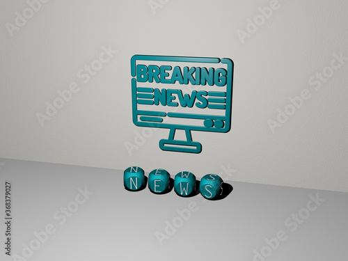 фотографія 3D graphical image of NEWS vertically along with text built by metallic cubic letters from the top perspective, excellent for the concept presentation and slideshows