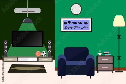 illustration of the living room, a room to relax watching television at home