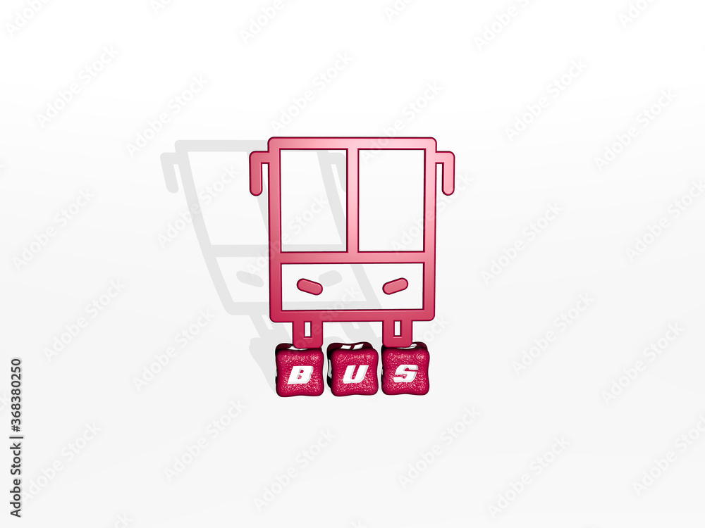 3D graphical image of BUS vertically along with text built by metallic cubic letters from the top perspective, excellent for the concept presentation and slideshows. illustration and city 3D graphical image of BUS vertically along with text built by metallic cubic letters from the top perspective, excellent for the concept presentation and slideshows. illustration and city