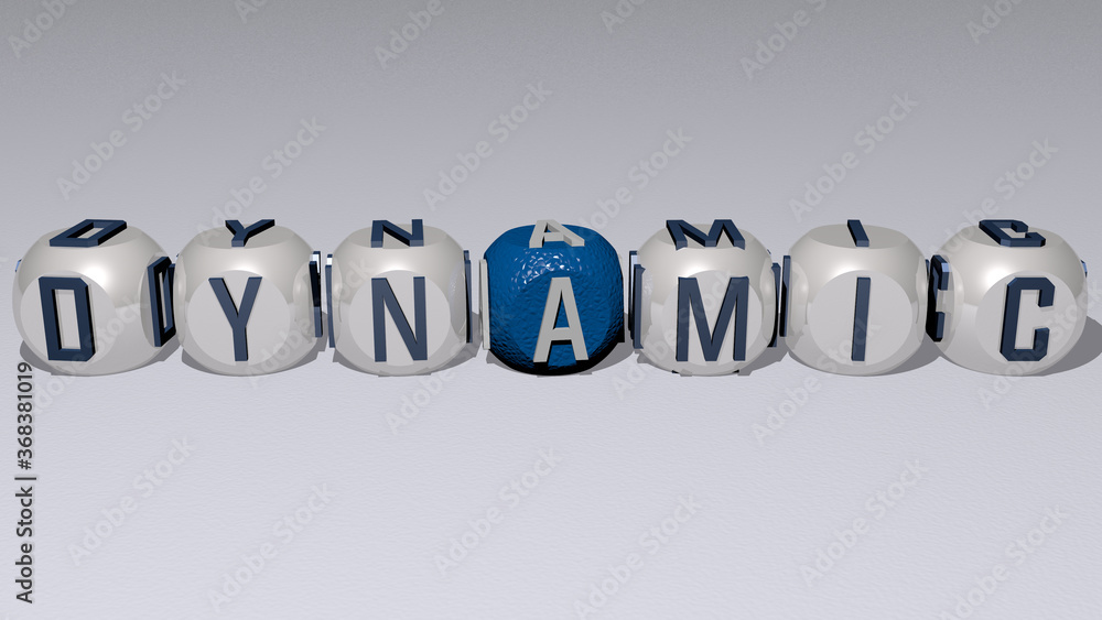 DYNAMIC combined by dice letters and color crossing for the related meanings of the concept. abstract and background DYNAMIC combined by dice letters and color crossing for the related meanings of the concept. abstract and background