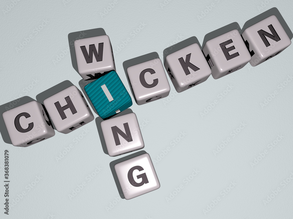 combination of chicken wing built by cubic letters from the top perspective, excellent for the concept presentation. background and food combination of chicken wing built by cubic letters from the top perspective, excellent for the concept presentation. background and food