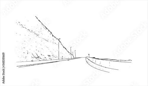 Building view with landmark of Al Ain, in the United Arab Emirates (UAE), is an inland oasis city on the eastern border with Oman. Hand drawn sketch illustration in vector.