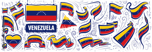 Vector set of the national flag of Venezuela in various creative designs photo