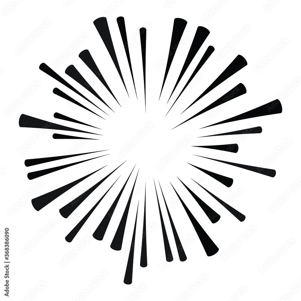 Radial speed Lines in Circle Form for comic books . fireworks Explosion background . Vector Illustration . Starburst
 round Logo . Circular Design element . Abstract Geometric star rays . Sunburst .