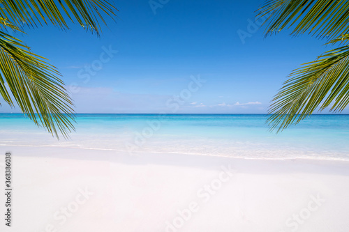 Fototapeta Naklejka Na Ścianę i Meble -  White beach and blue sea Summer background for product placement.