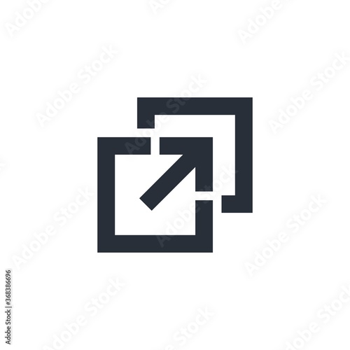 Squares and arrow. Transition. Vector icon isolated on white background.