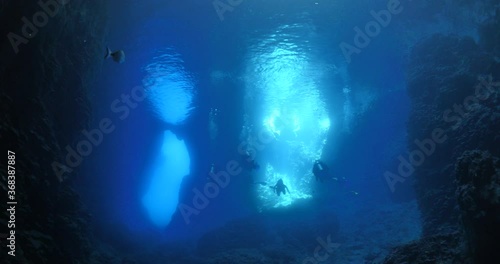 Wallpaper Mural sun rays sun beams and sun shine underwater in cave beautiful light scenery in ocean scuba divers to see Torontodigital.ca