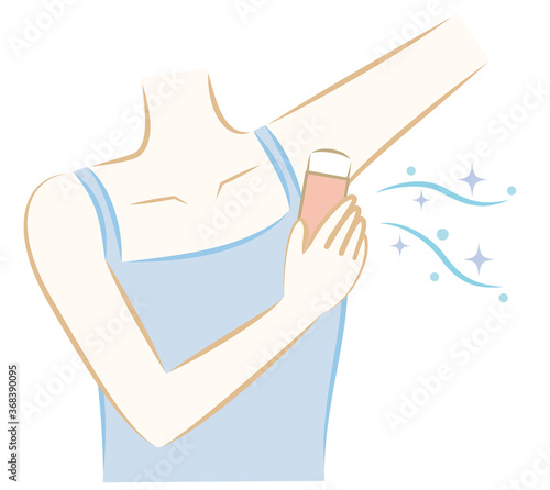 脇に制汗剤を塗る女性／デオドラント／ボディケア／手描き風