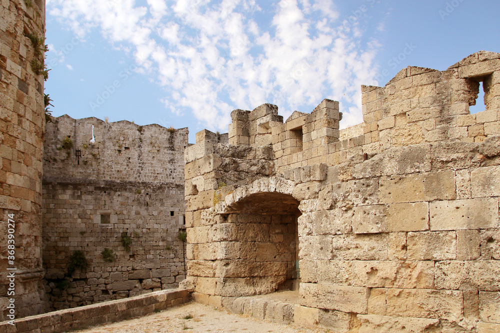 Fortress wall near Saint Paul Gate, the Old Town of Rhodes,  Rhodes, Greece