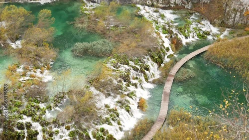 Beautiful nature in famous national nature park Plitvice lakes in Croatia top view