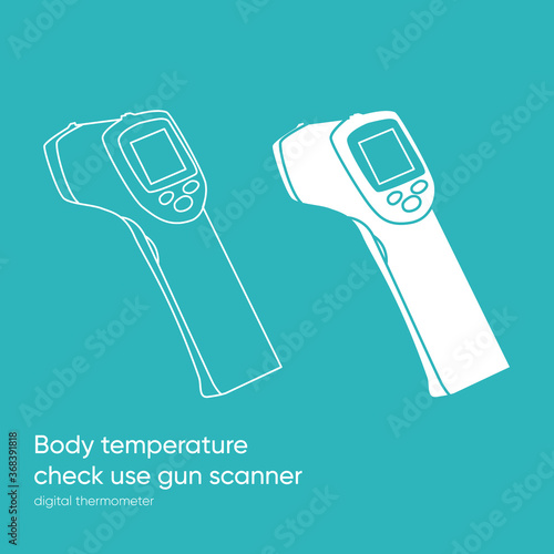 Body temperature check use gun scanner digital thermometer or contactless infrared thermometer for covid-19 outbreak. Illustration showing body temperature check icon. vector in white background